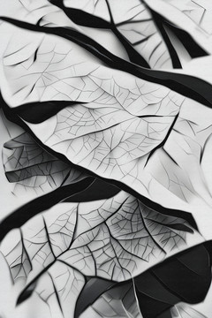 树叶黑白肌理装饰画
