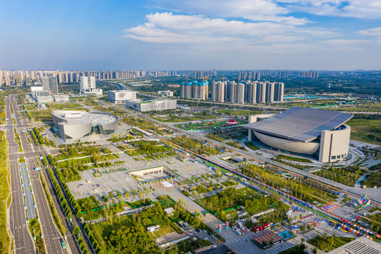 航拍郑州博物馆新馆文翰街馆区