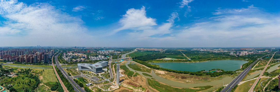 航拍河南省科技馆新馆全景图