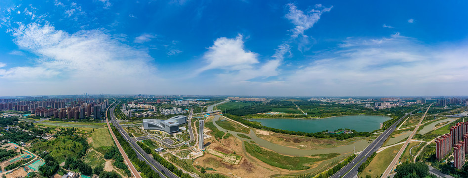 航拍河南省科技馆新馆全景图