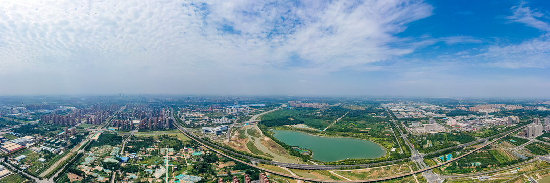 航拍郑州象湖生态湿地公园全景