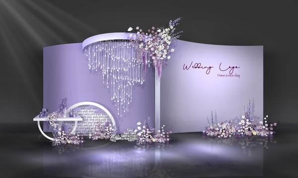 灰紫色白小众婚礼效果图