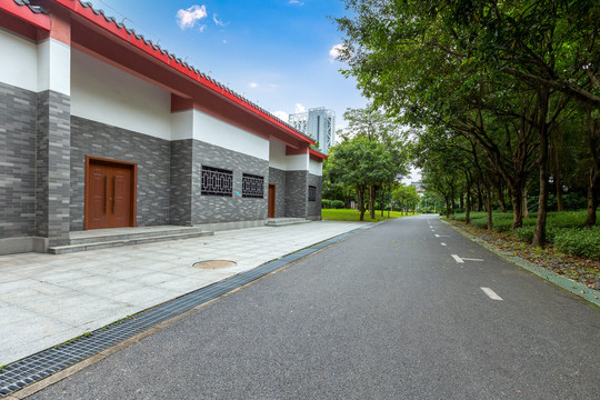 现代新中式园林建筑与道路