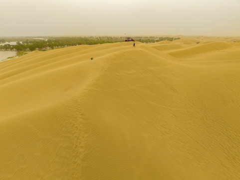 航拍新疆罗布人村寨风景区