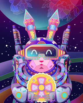 赛博朋克星际兔子宇航员月饼