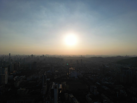 广州市区日落夕阳航拍