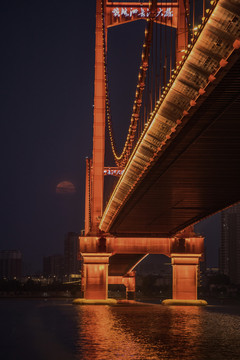 鹦鹉洲长江大桥月圆之夜