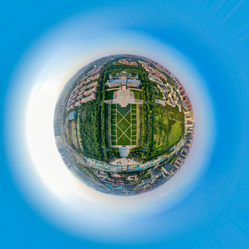 航拍郑州大学主校区球形全景图