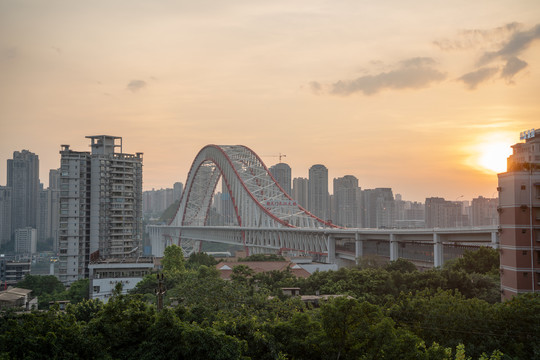 重庆城市风光朝天门大桥黄昏