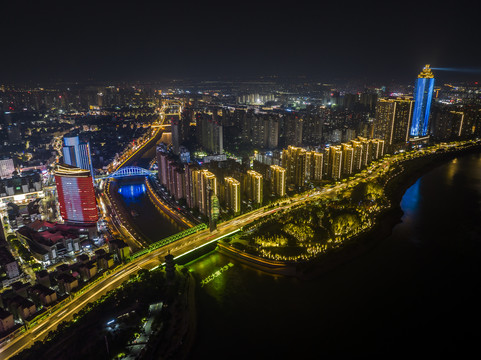 航拍安徽省芜湖市夜景