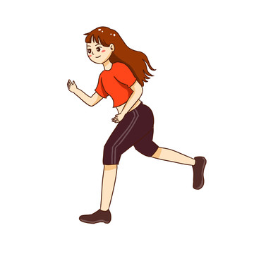 手绘卡通女孩奔跑跑步元素