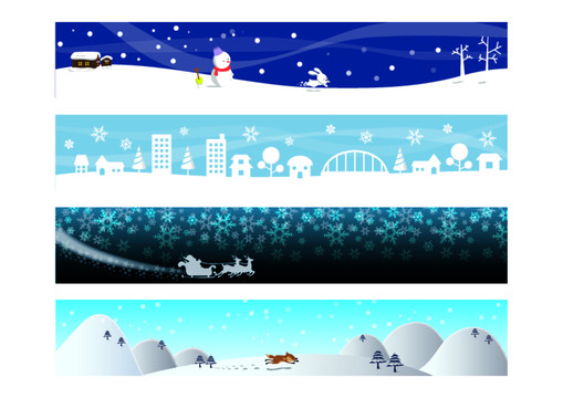 四种雪景插画背景