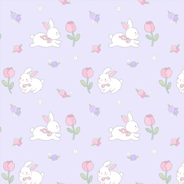 白兔玫瑰主题图案