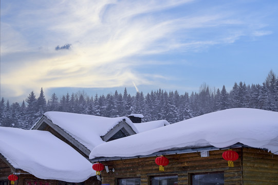 冬天夕阳雪景