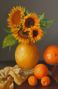 向日葵橙子油画装饰画