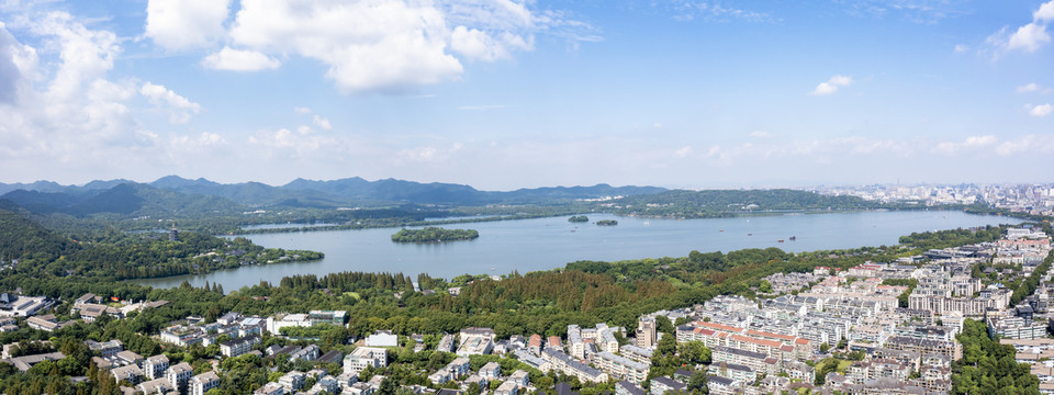 杭州西湖全景三岛航拍