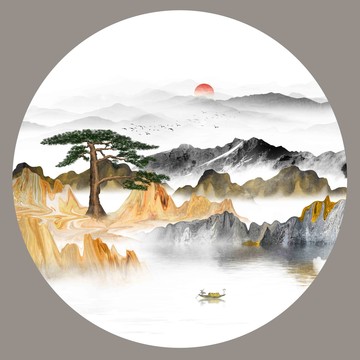 抽象圆形山水画