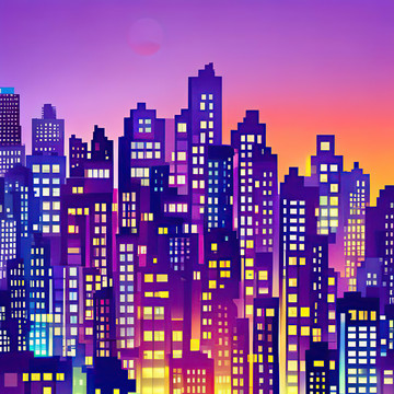 城市夜景油画