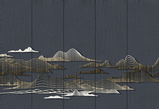 新中式线条山水壁画背景墙