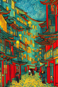 古街梵高油画