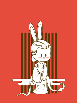 矢量春节古风小兔子