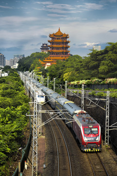 中国湖北省武汉黄鹤楼火车铁路