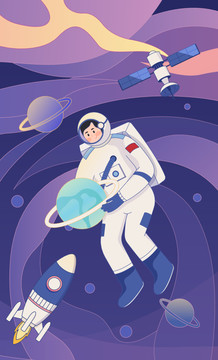 航天节男宇航员宇宙插画海报