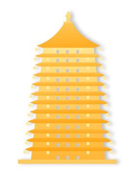 金色剪纸风中国城市六合塔