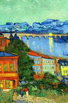 罗纳河与黄房子梵高风格油画