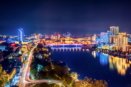 中国广西柳州城市夜景风光