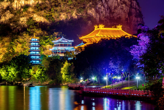 中国广西柳州文庙夜景