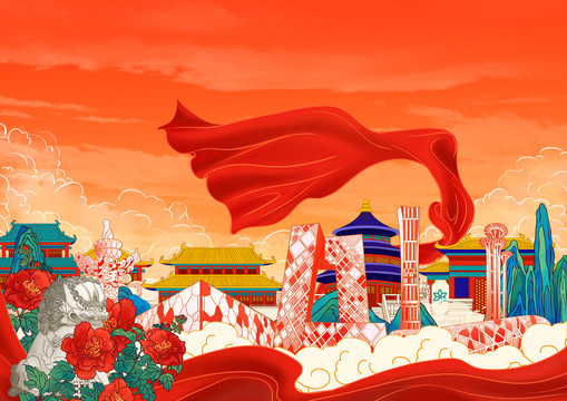 首都北京古今建筑节日背景横版