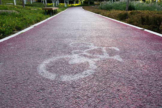 公园自行车车道及标识