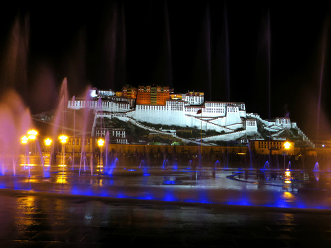 布达拉宫喷泉夜景