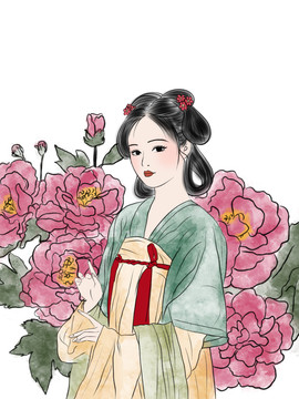 水墨汉服美女插画