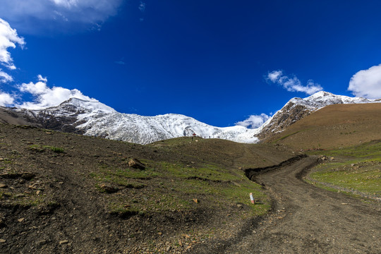 西藏卡若拉冰川蓝天白云