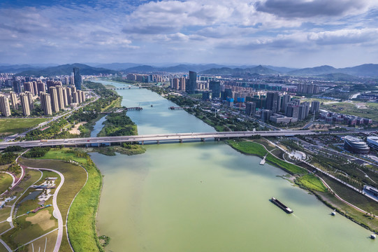 浙江绍兴上虞航拍城市风光