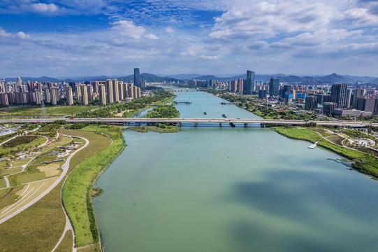 浙江绍兴上虞航拍城市风光