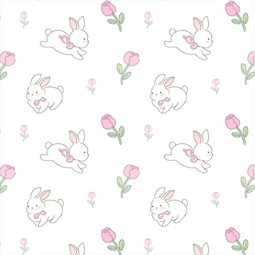 萌兔玫瑰主题图案