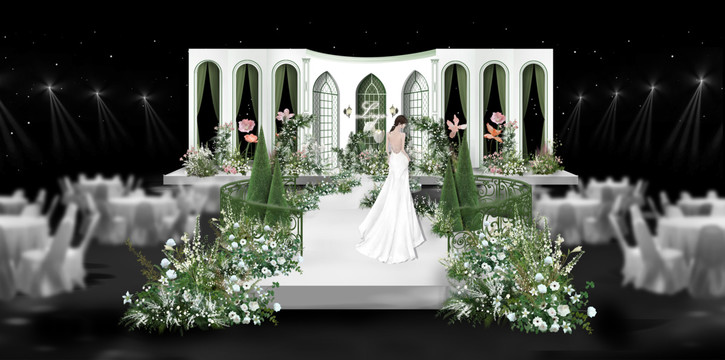 白绿法式花园布幔婚礼