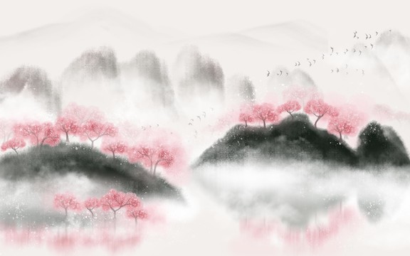 禅意水彩山水画