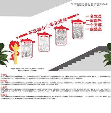 不忘初心主题教育楼梯文化墙