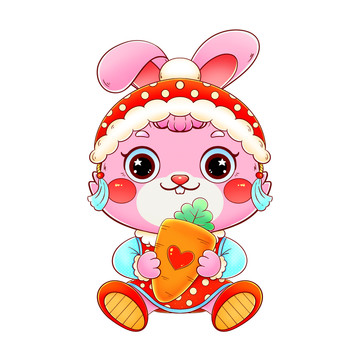 新年春节兔年抱抱兔抱胡萝卜