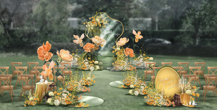 黄色法式花园婚礼效果图