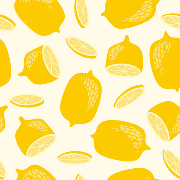 柠檬及切片 无缝图案背景