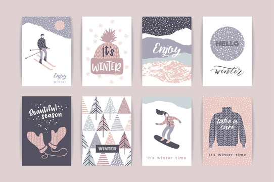 八张 冬季概念卡片 集合
