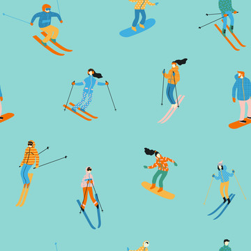 滑雪与单板运动 无缝图案