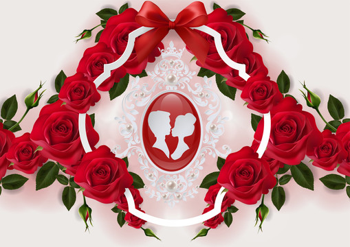 婚礼红玫瑰边框插图