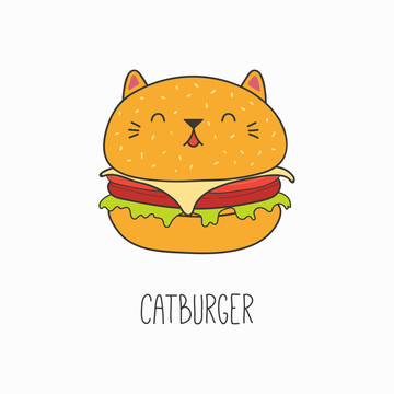 可爱猫咪汉堡插图