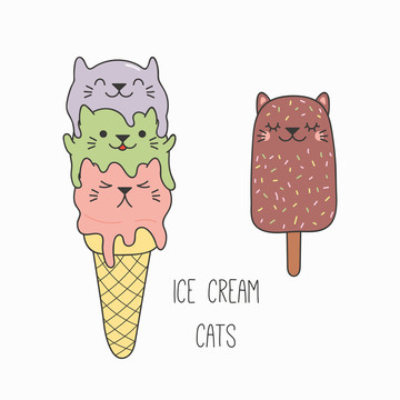 可爱猫咪冰品插图